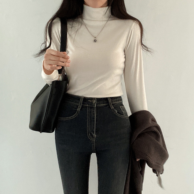 4color 터틀넥 긴팔티 폴라티 티셔츠 아이보리, FREE(One size) - 상세 이미지 3