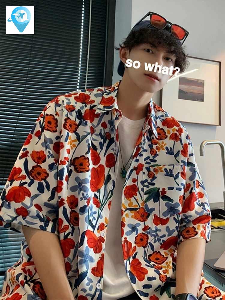 레트로 하와이안 반팔 바캉스룩 셔츠 꽃무늬 꽃남방 빈티지 - 상세 이미지 3