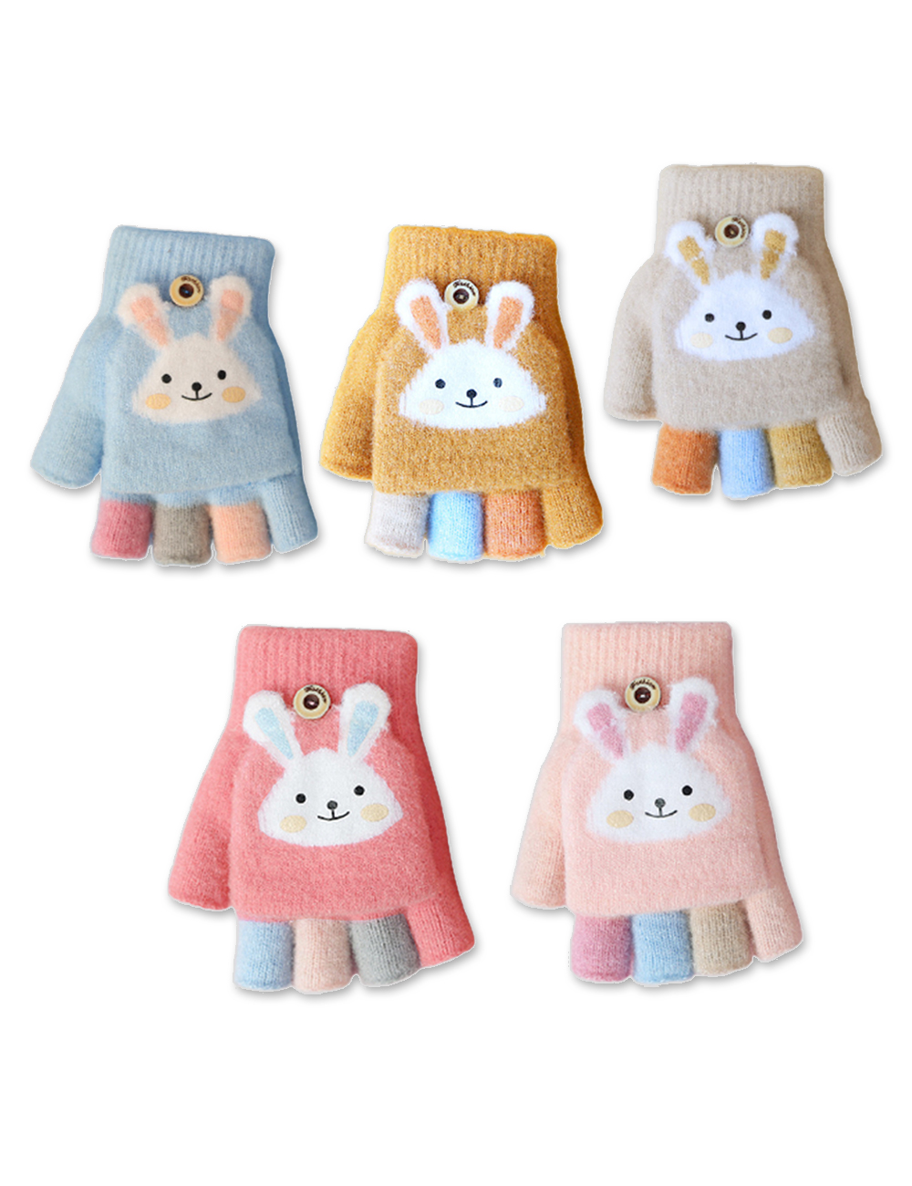 겨울 아동 유아 어린이 여아 벙어리 털 방한 니트 손가락 반 장갑 플랩 - 상품 이미지