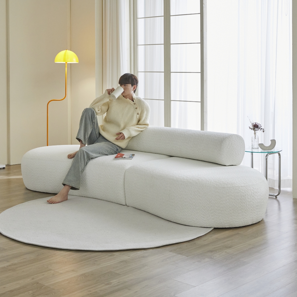 에덴느 마테오 땅콩 쇼파 3인용 다이닝 패브릭 소파 라운드 부클레 3인 조약돌 구름 쇼파