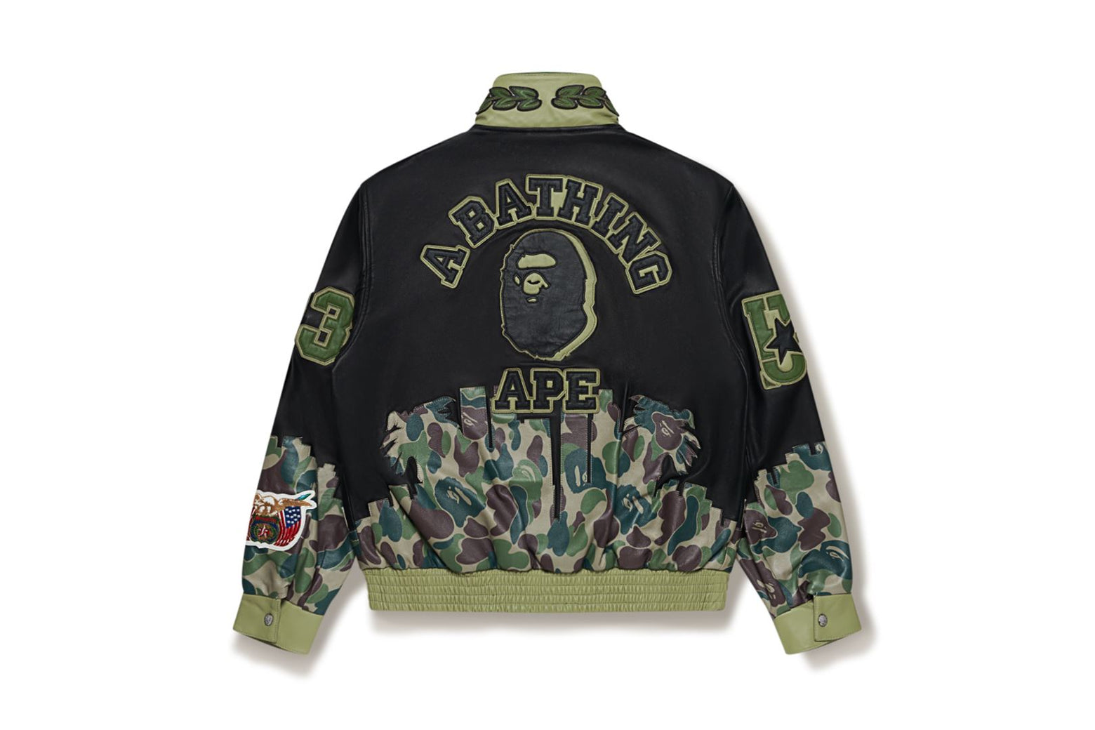 베이프 자켓 BAPE X JEFF HAMILTON ABC CAMO MULTI LOGO LEATHER 1K73-141-906 - 상세 이미지 3