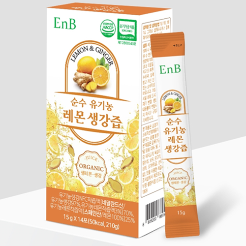 EnB 유기농 레몬 생강 즙 스틱 15g 14포 2박스 NFC 착즙액 차 환절기 목 건강 이미지 6
