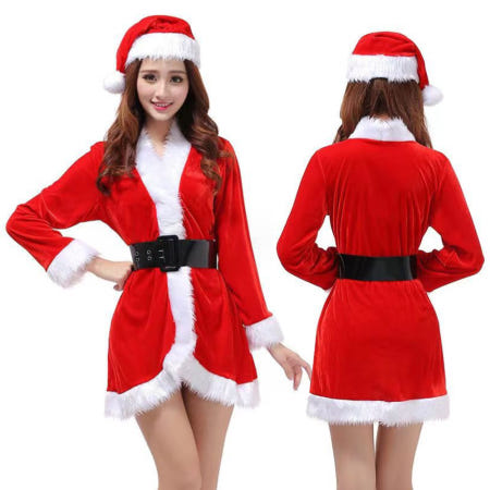 (택배비 무료) 여자산타복세트상의모자벨트3종/산타복/산타옷/산타분장/산타