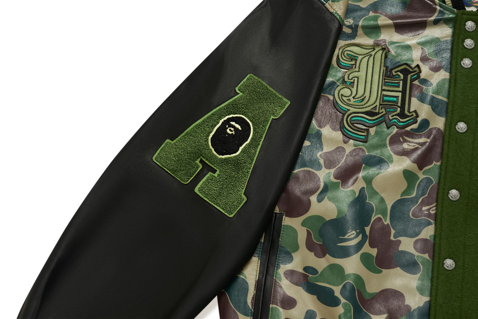 베이프 자켓 BAPE X JEFF HAMILTON ABC CAMO MULTI LOGO WOOL AND LEATHER JACKET 2월 신상 1K73-141-907 - 상세 이미지 4