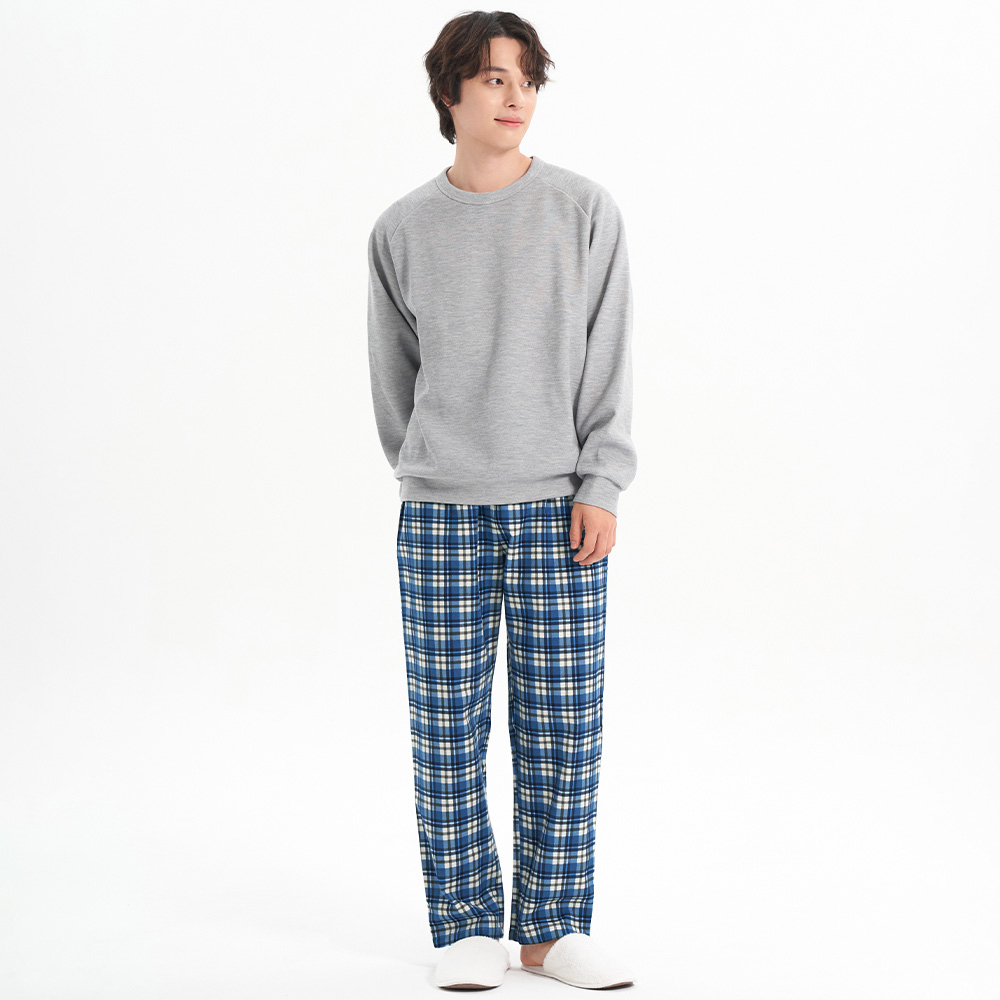 블루화이트체크 남성 플란넬 순면 잠옷 파자마 바지 - 상품 이미지