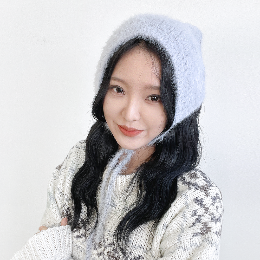 꽈베기 헤어리 헤어커치프 여성 겨울 방한 털 귀마개 니트 보넷 귀도리 - 상세 이미지 2