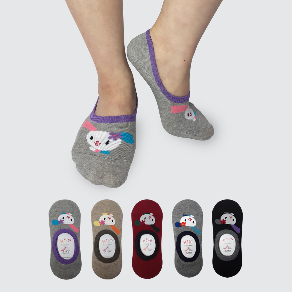 에이원 여성용 실속형 캐릭터 실리콘 페이크 덧신 5켤레