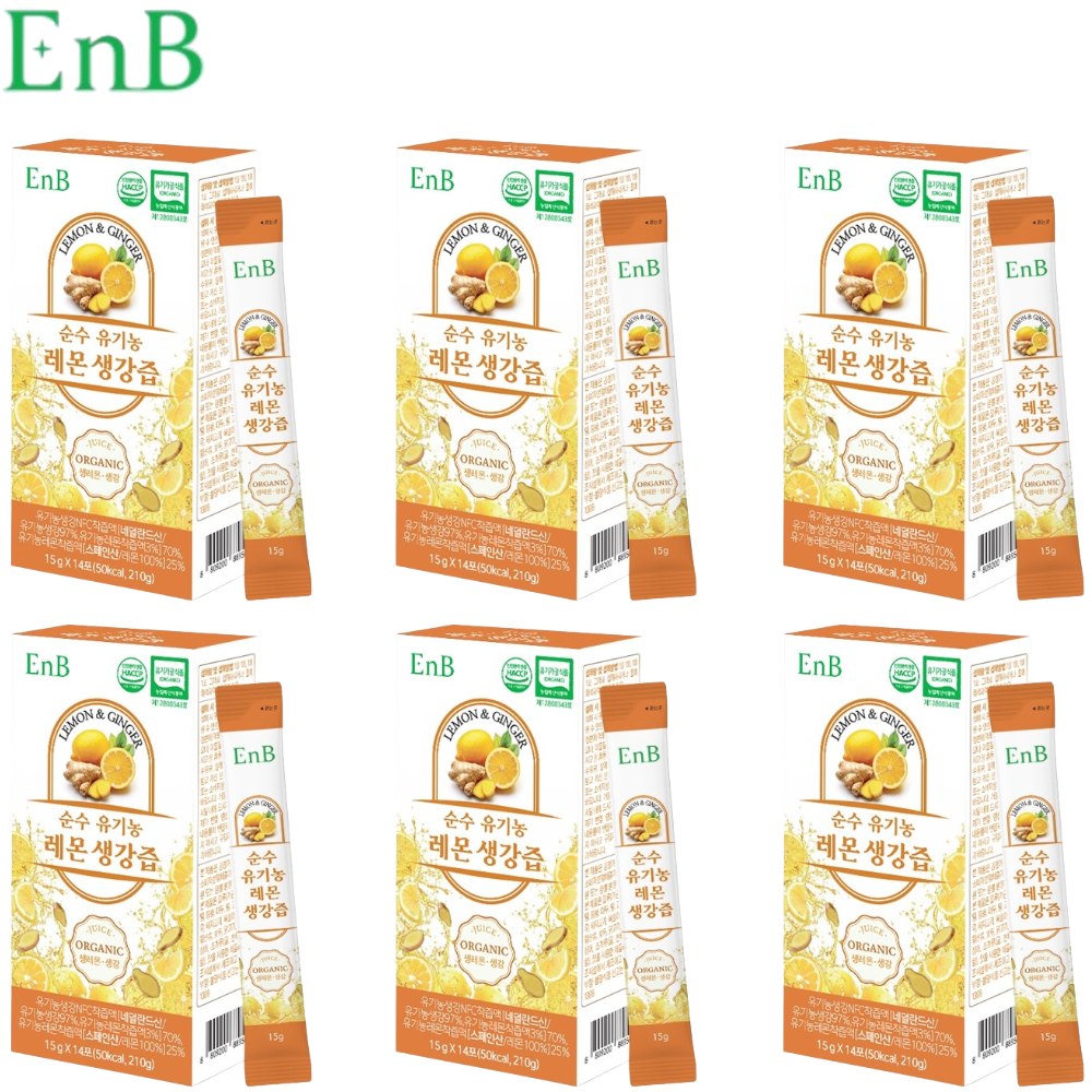 EnB 유기농 레몬 생강 즙 스틱 15g 14포 6박스 NFC 착즙액 차 환절기 목 건강 - 상품 이미지