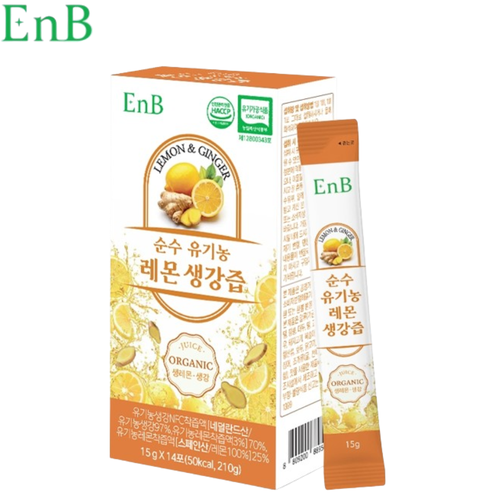 EnB 유기농 레몬 생강 즙 스틱 15g 14포 1박스 NFC 착즙액 차 환절기 목 건강 - 상품 이미지