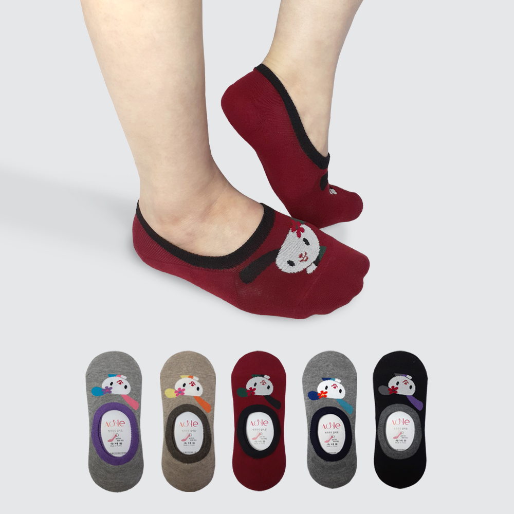 에이원 여성용 실속형 캐릭터 실리콘 페이크 덧신 5켤레