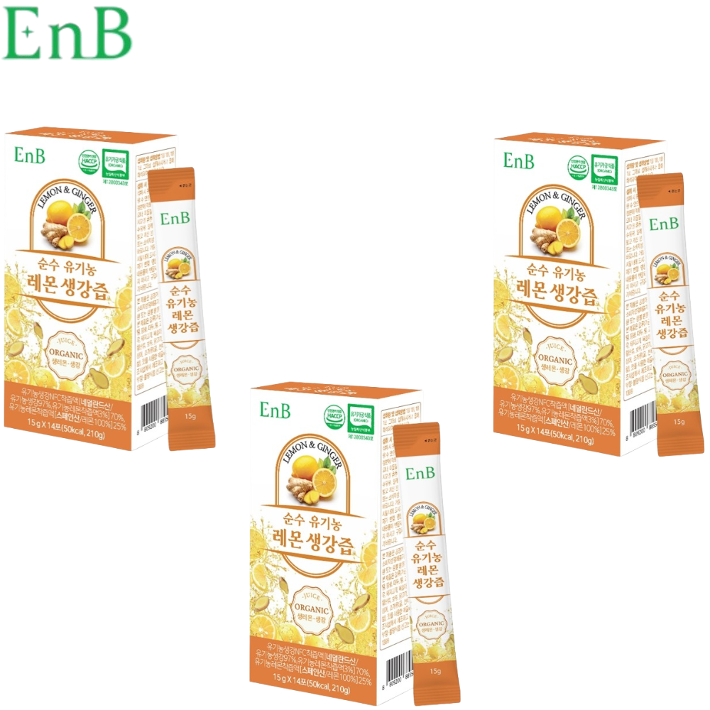 EnB 유기농 레몬 생강 즙 스틱 15g 14포 3박스 NFC 착즙액 차 환절기 목 건강 - 상품 이미지