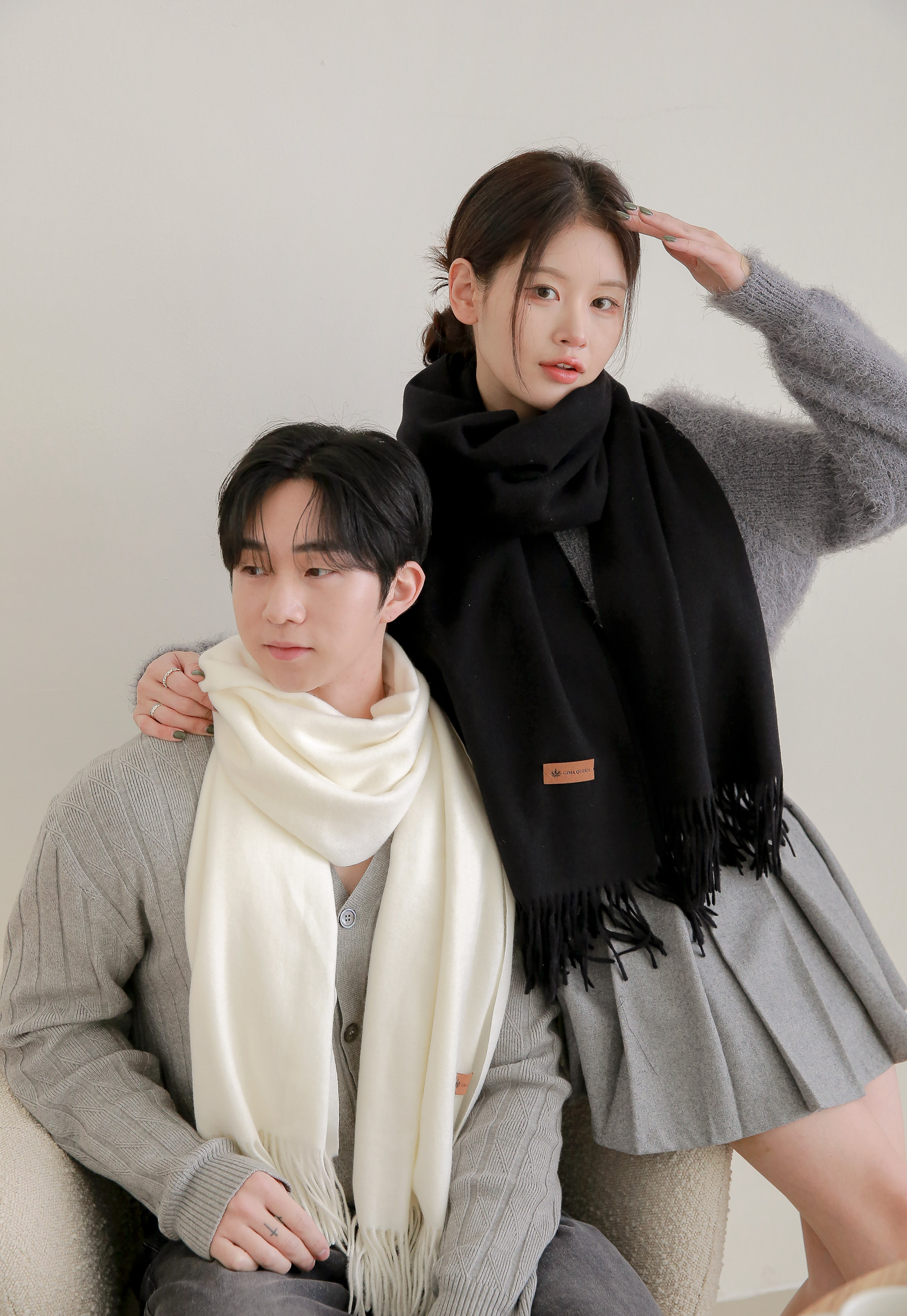 캐시미어머플러 커플목도리 남자 여자 니트 롱 겨울 이미지 4