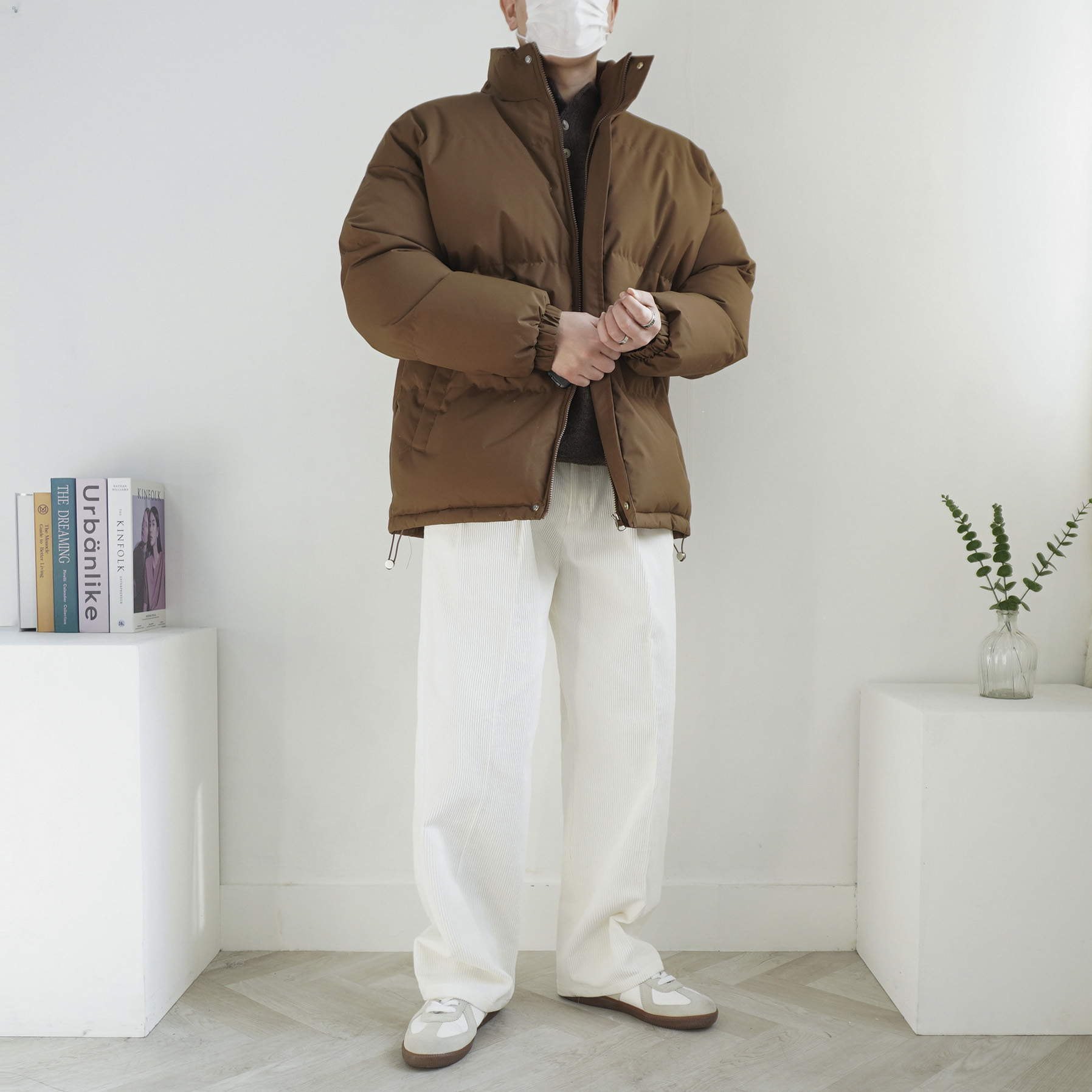 남녀공용 베이직 스트링 푸퍼 오버핏 하이넥 패딩 점퍼 5color - 상세 이미지 5