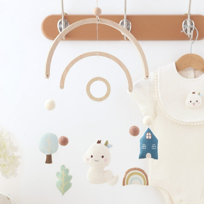 아기 뱀 샤샤 신생아 원목 우드 모빌 만들기 아기방꾸미기 소품 태교바느질 DIY - 상품 이미지