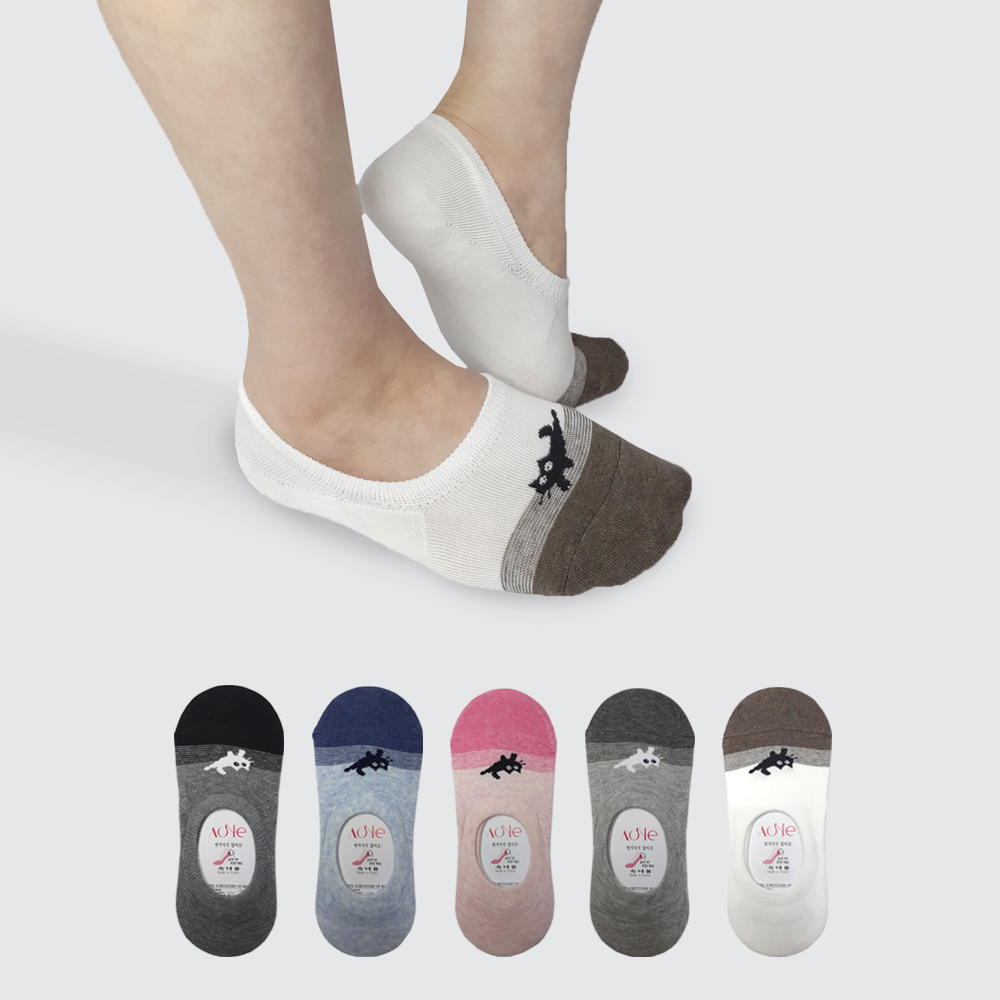 에이원 여성용 실속형 캐릭터 실리콘 페이크 덧신 5켤레