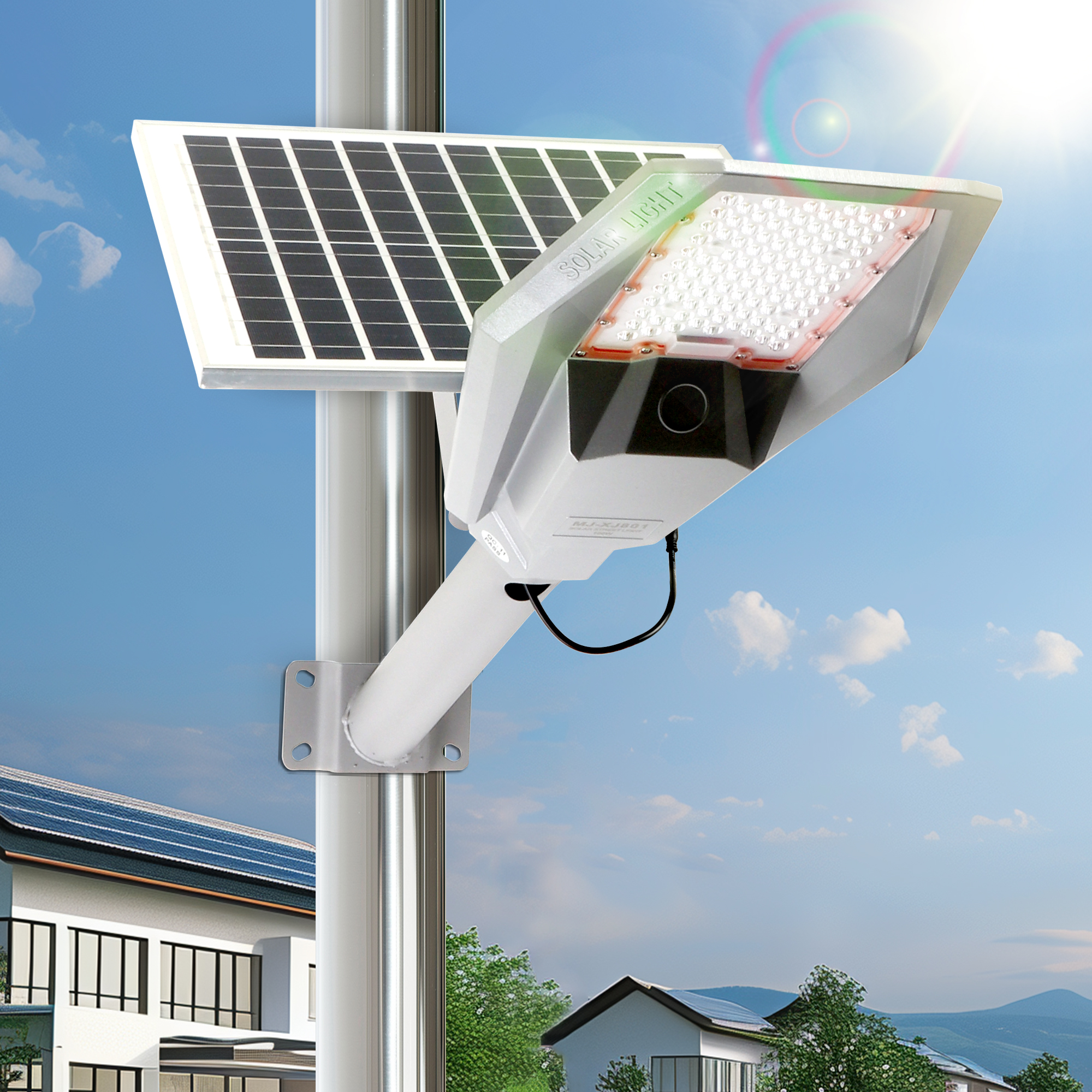 태양광 가로등 투광등 LED 태양열 스마트 정원등 조명 공원 전봇대 농막 실버부착 200W 이미지 6