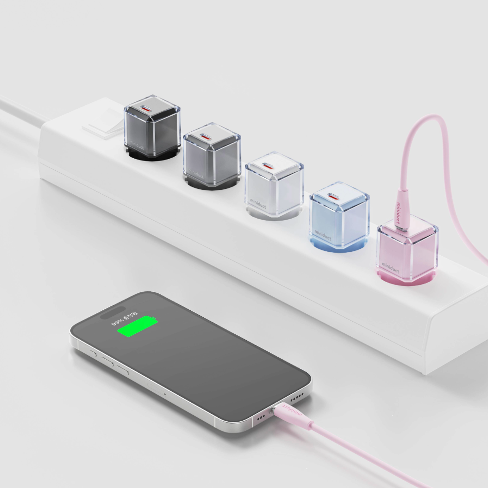 미니덕트 크리스탈큐브 C타입 GaN PD 20W 고속 충전기 케이블 세트