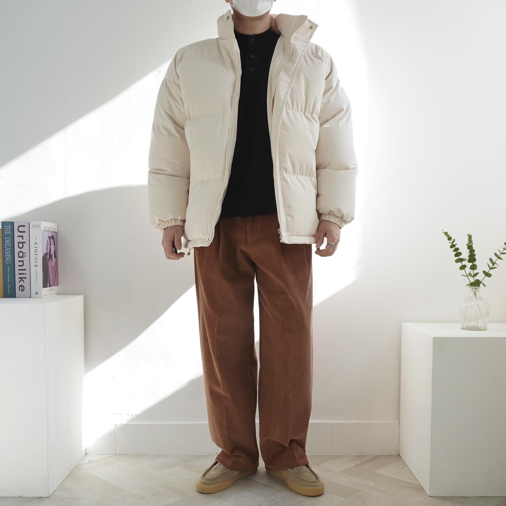남녀공용 베이직 스트링 푸퍼 오버핏 하이넥 패딩 점퍼 5color - 상세 이미지 3