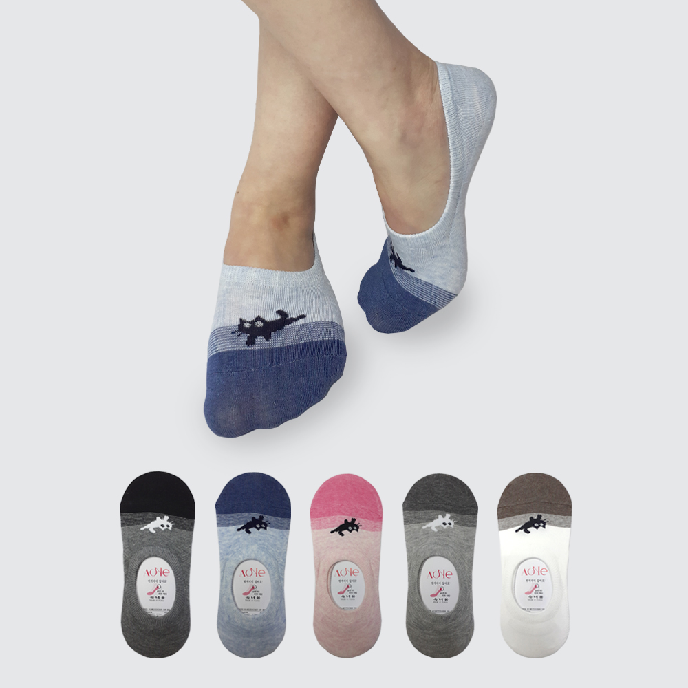 에이원 여성용 실속형 캐릭터 실리콘 페이크 덧신 5켤레