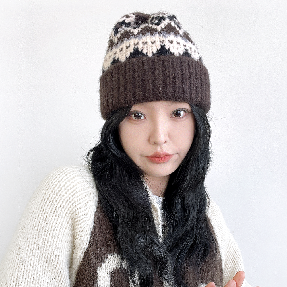 웜 빈티지 노르딕 코위찬 니트 비니 여성 겨울 방한 털 비니모자