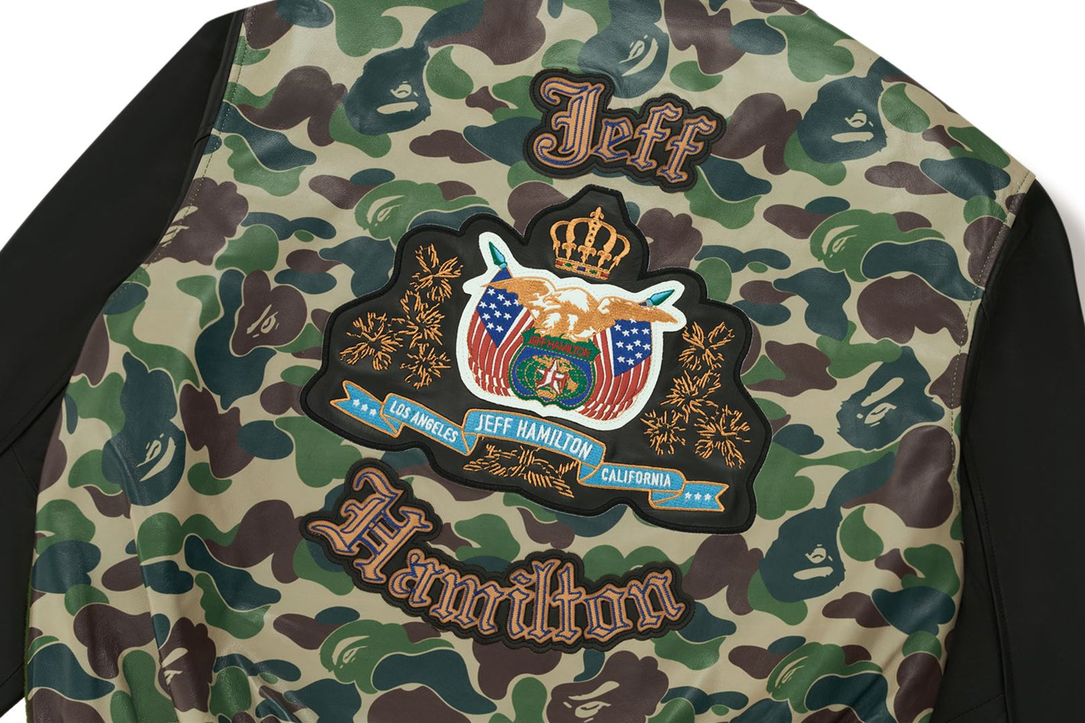 베이프 자켓 BAPE X JEFF HAMILTON ABC CAMO MULTI LOGO WOOL AND LEATHER JACKET 2월 신상 1K73-141-907 이미지 6