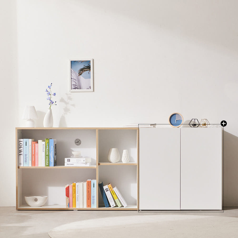 낮은책장 거실책장 서재 수납 틈새 미니 파티션 선반 01.슬림 도어 800, 2단, 화이트