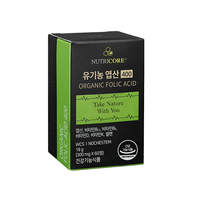 [2개월] 뉴트리코어 유기농 엽산 400 임신준비 임산부 노케스템 WCS 300mg x 60정