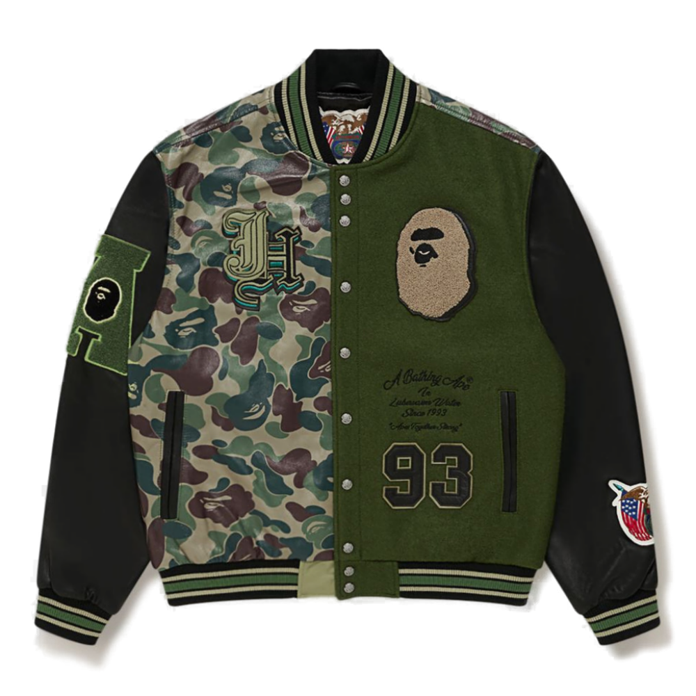 베이프 자켓 BAPE X JEFF HAMILTON ABC CAMO MULTI LOGO WOOL AND LEATHER JACKET 2월 신상 1K73-141-907 - 메인 이미지