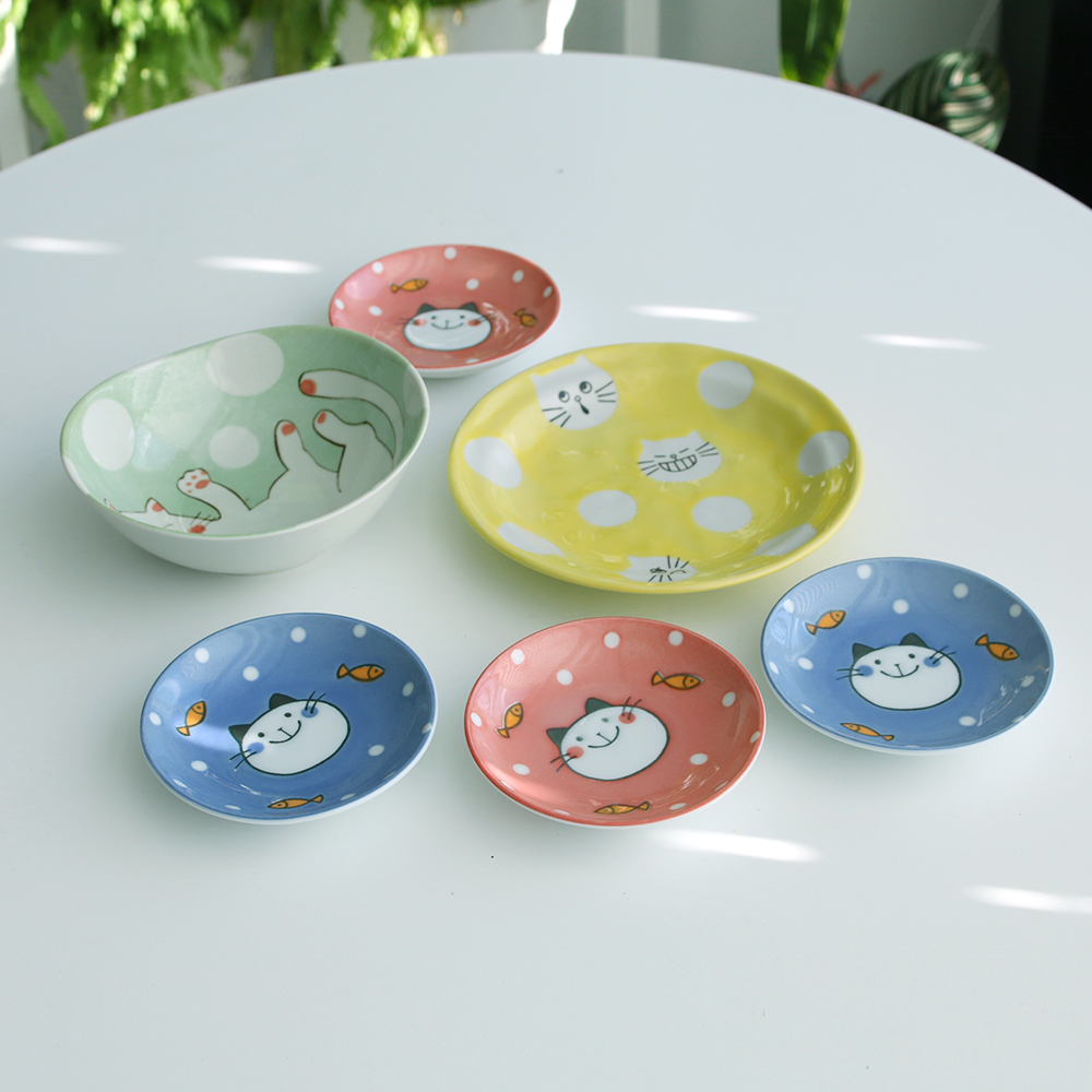 파스텔컬러 네코 일본 도자기 접시 귀여운 원형 종지 접시 볼 4color - 상세 이미지 3