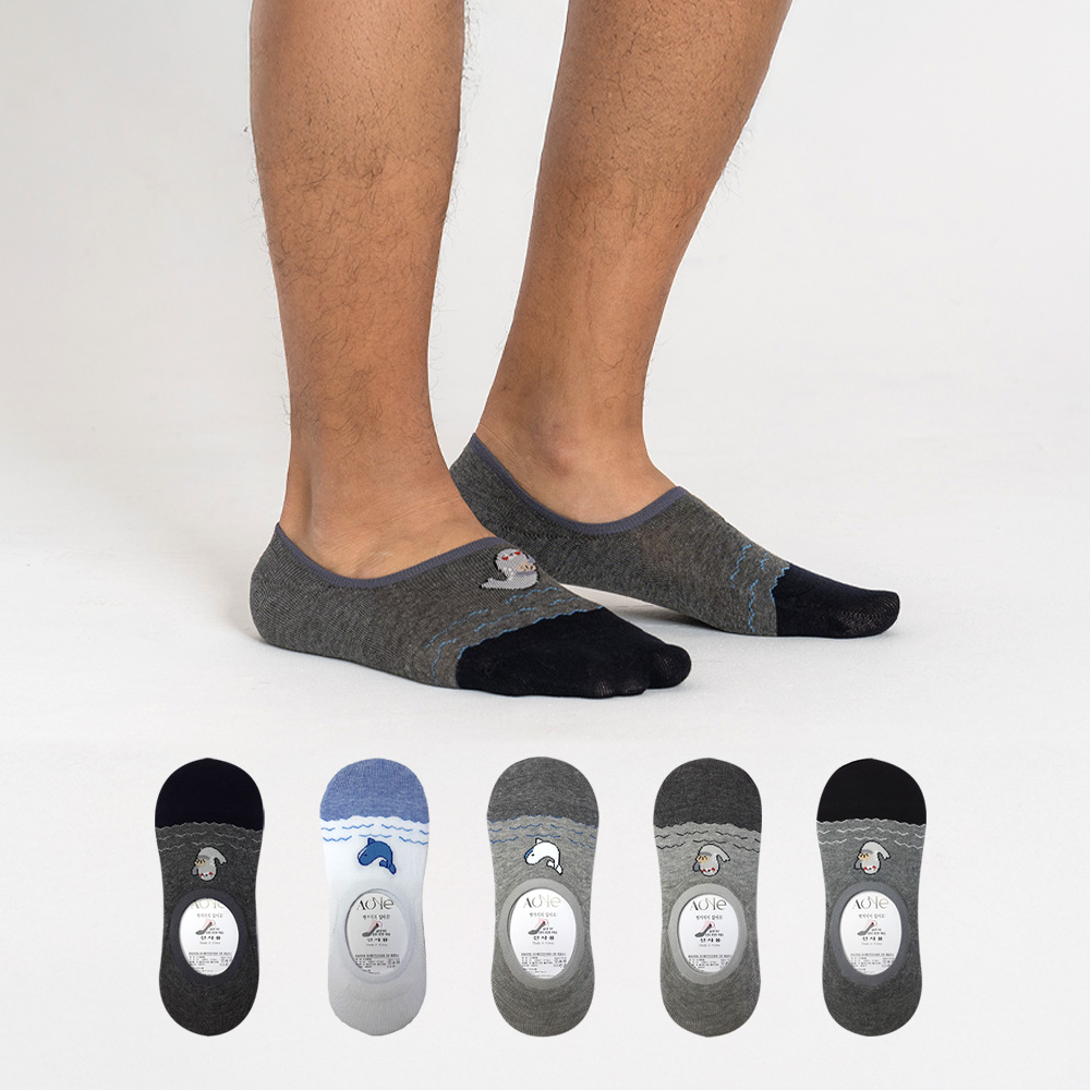 에이원 남성용 실속형 캐주얼 실리콘 페이크 덧신 5켤레