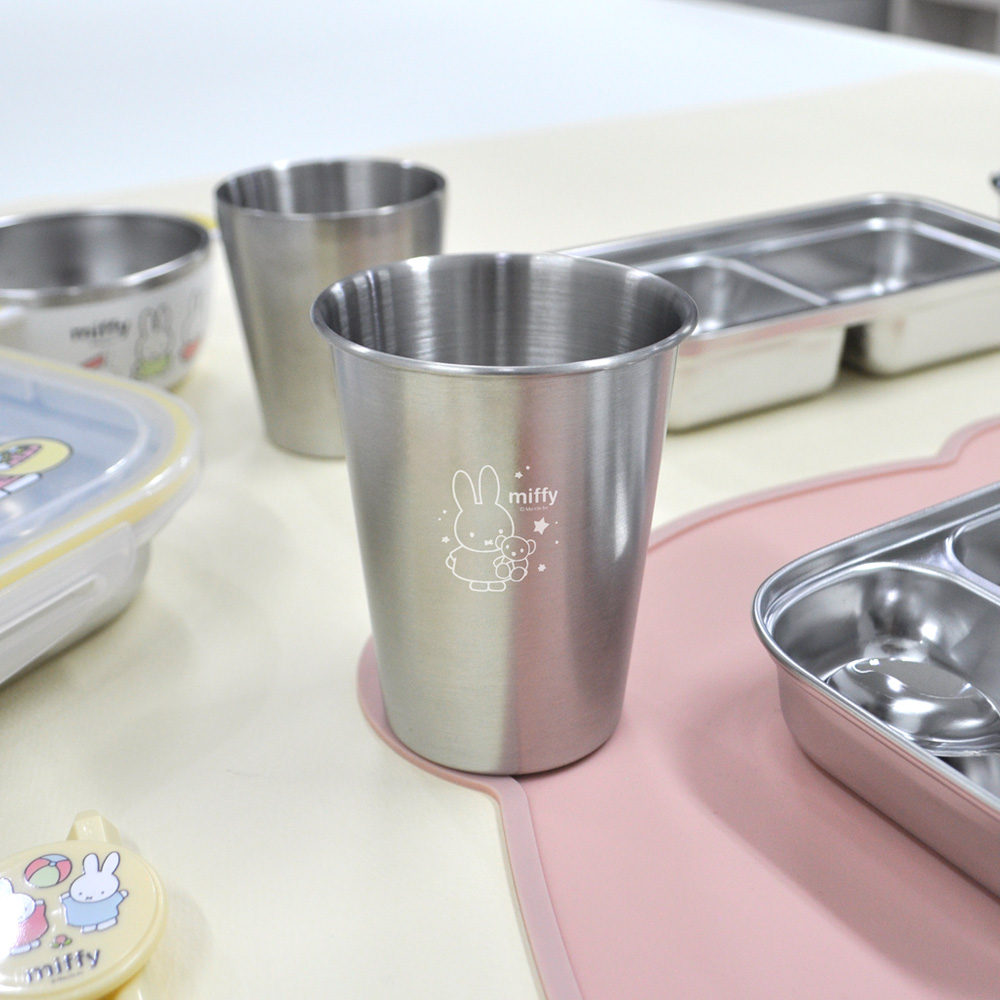 키친유 미피 스텐 304 컵 350ml 양치컵 물컵 자기주도 아동 유아용 한손컵 우유 간식 - 메인 이미지