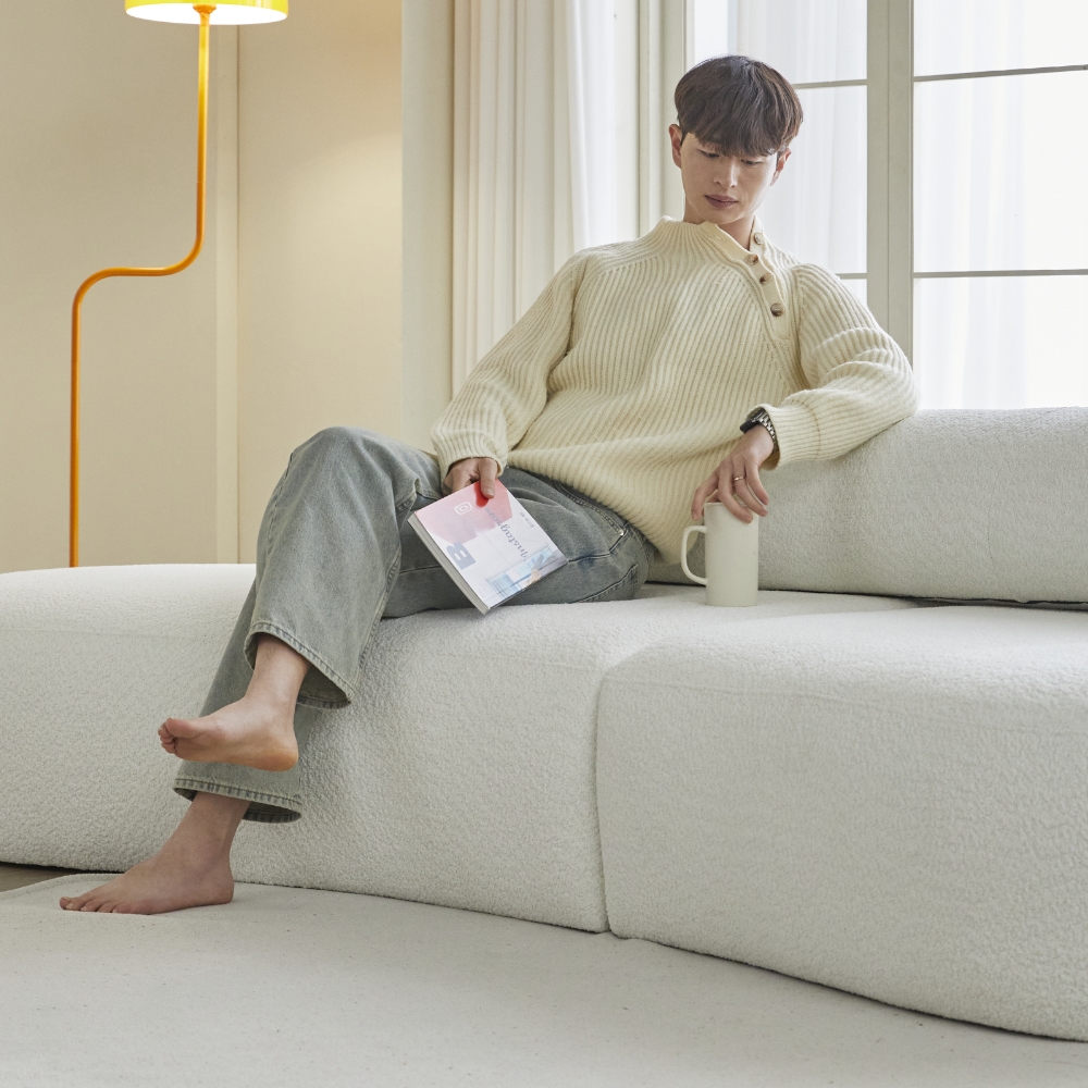 에덴느 마테오 땅콩 쇼파 3인용 다이닝 패브릭 소파 라운드 부클레 3인 조약돌 구름 쇼파