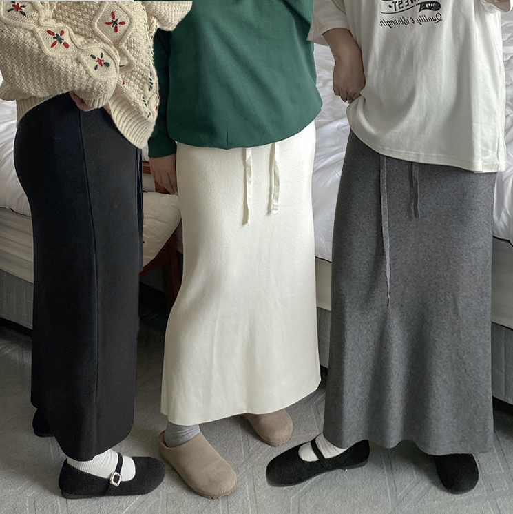 니트치마 밴딩롱스커트 h라인스커트 맥시스커트 - 상품 이미지