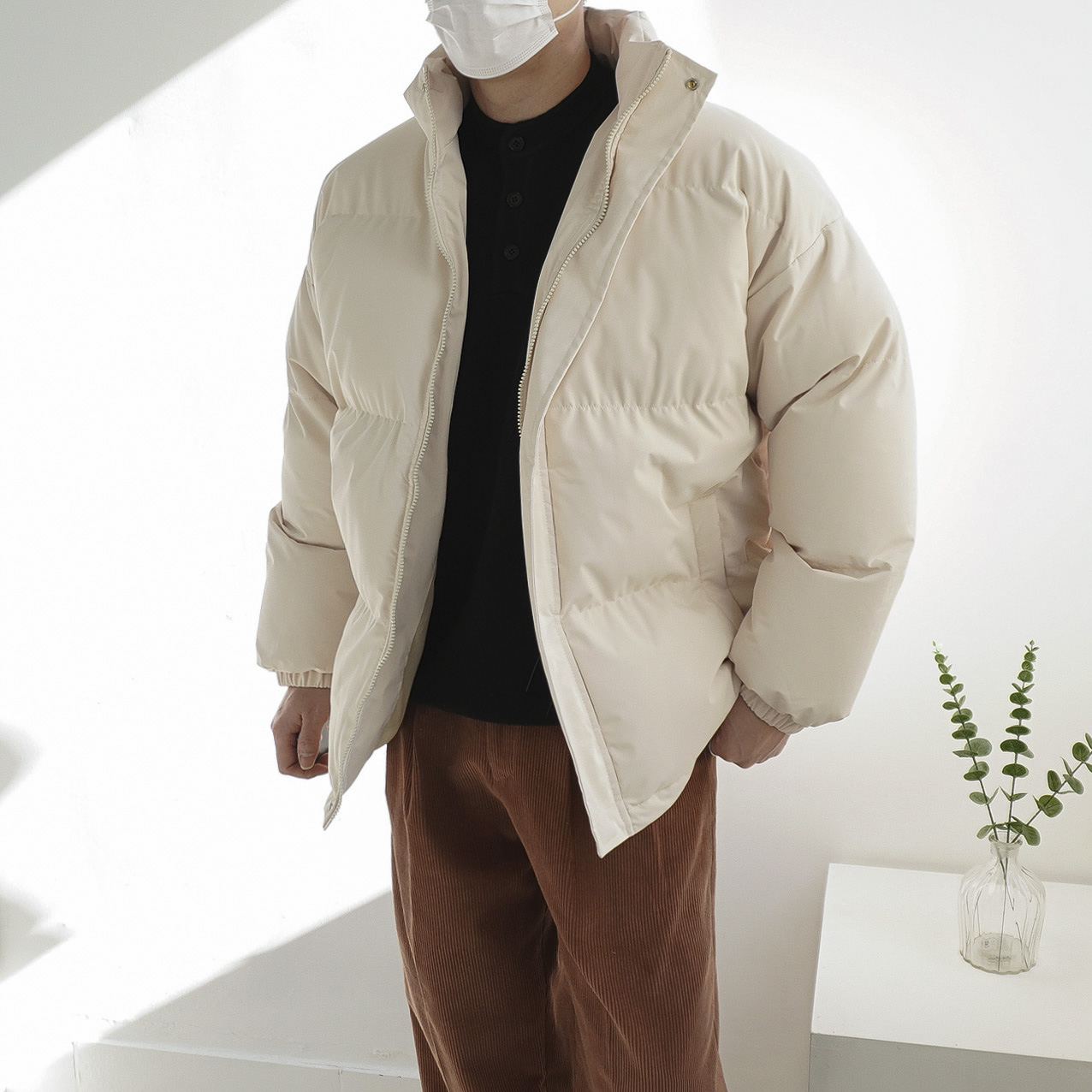 남녀공용 베이직 스트링 푸퍼 오버핏 하이넥 패딩 점퍼 5color - 상세 이미지 2