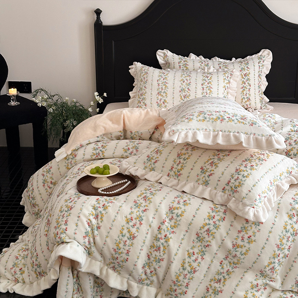 겨울 극세사 프릴 이불 침구 세트 퀸 Q
