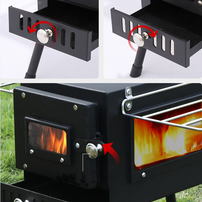 캠핑화목난로 불멍 팰릿난로 우드앤번 무동력팬 2면투명창