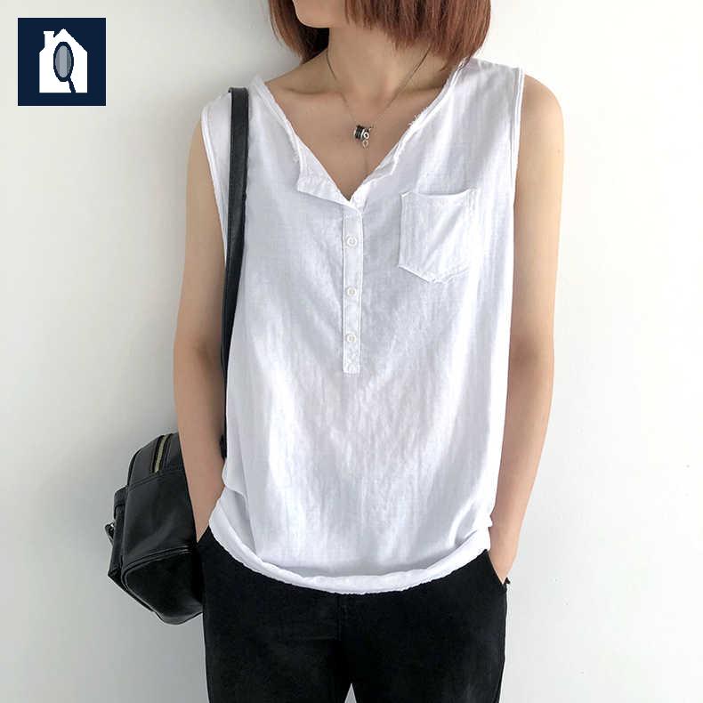 린넨 라운드넥 민소매 여성 데일리 패션룩 - 상세 이미지 3