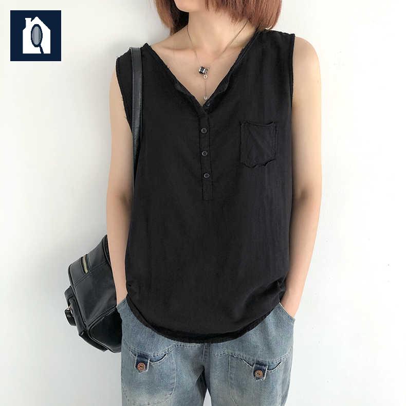 린넨 라운드넥 민소매 여성 데일리 패션룩 - 상세 이미지 4