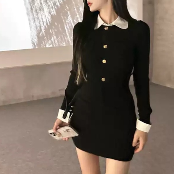지금거신전화는 4화 채수빈 원피스 블랙 홍희주 니트 슬림핏 의상 옷 패션 - 상품 이미지