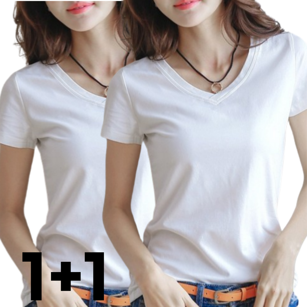 여자 브이넥반팔티 흰 검정 기본 이너 티 셔츠 화이트/화이트, FREE(One size) - 상품 이미지