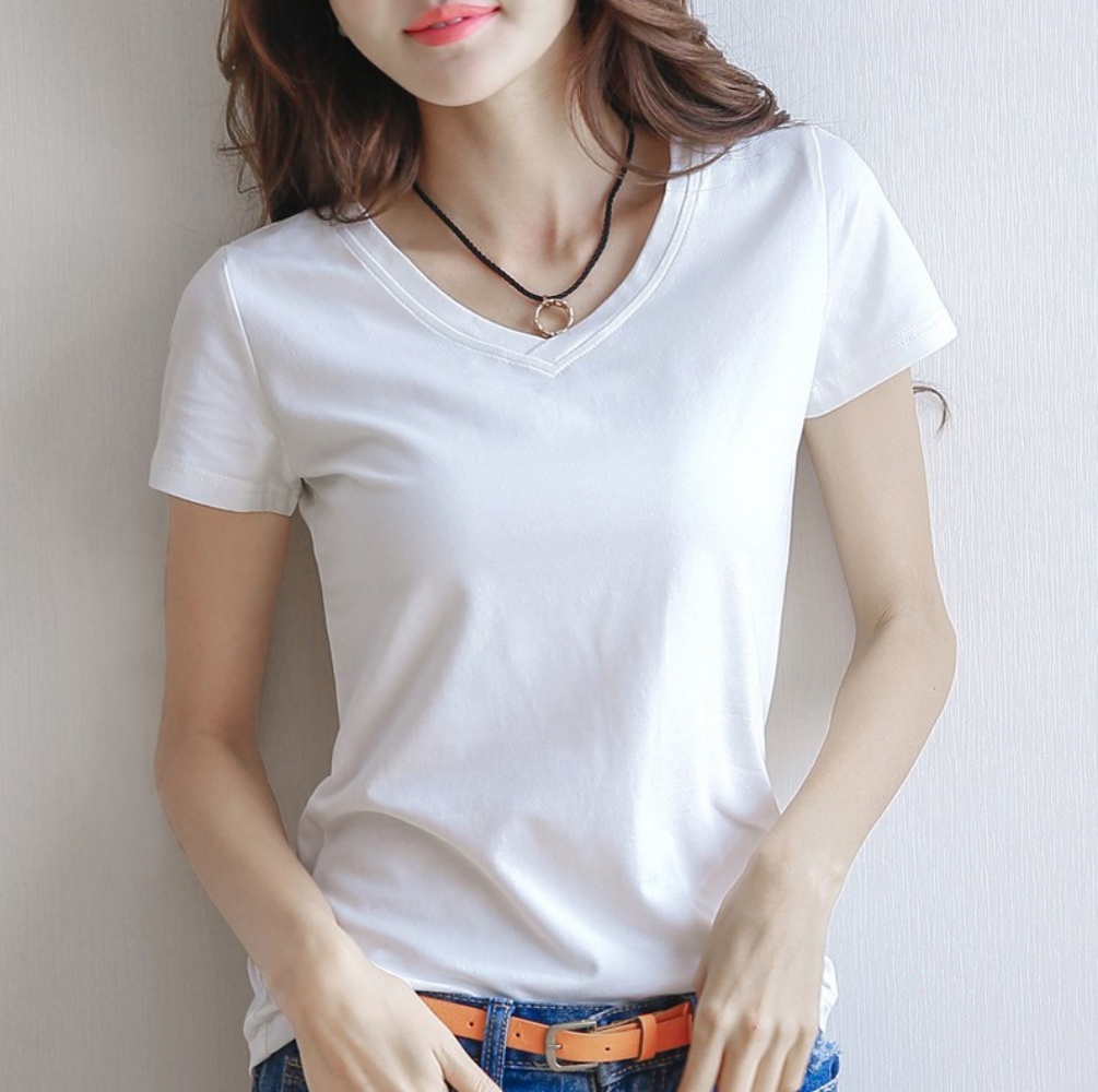 여자 브이넥반팔티 흰 검정 기본 이너 티 셔츠 블랙/화이트, FREE(One size) - 상세 이미지 3