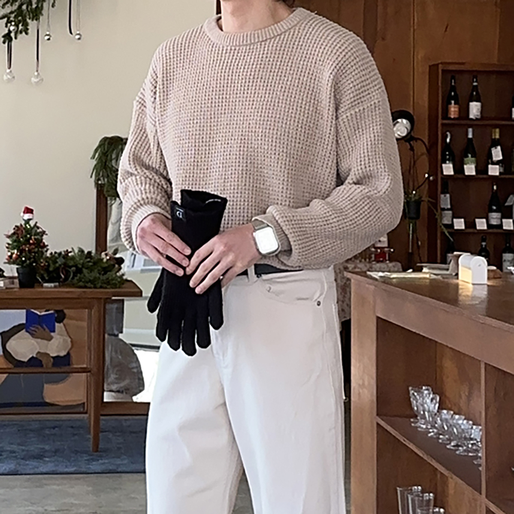 남자니트 두꺼운 오버핏 하찌 빨간 레드 울 니트 남성스웨터 이미지 2