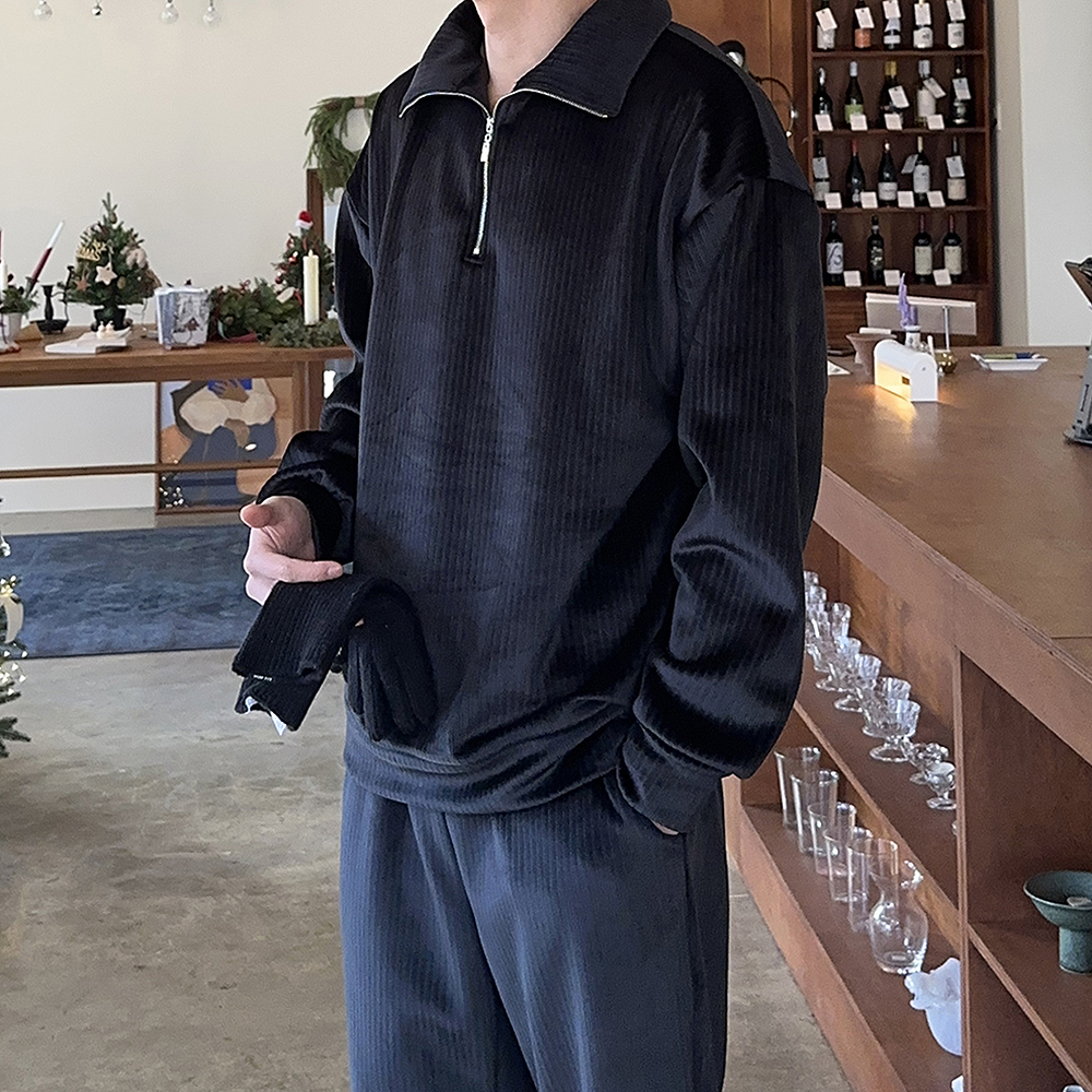 남자 밍크 기모맨투맨 오버핏 반집업 아노락 남자 맨투맨