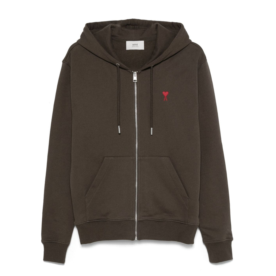 아미 남성 하트 로고 후드 집업 다크커피 USW435 730 221
