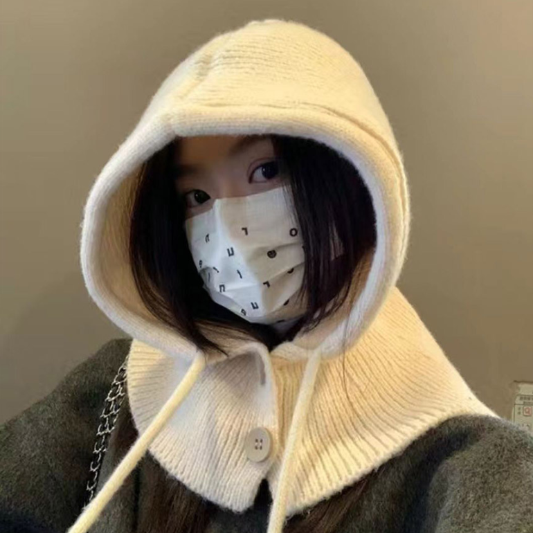 여성바라클라바 단추 니트후드모자 니트귀달이모자 목도리 방한 목토시 여자 겨울넥워머 후리스 - 상세 이미지 4