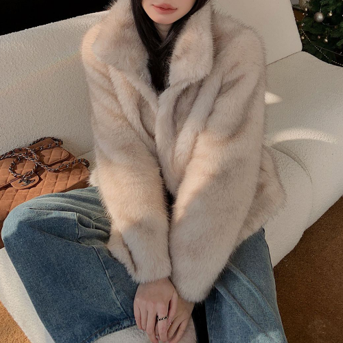 겨울퍼코트 인조모피 하이넥 루즈핏 여성 하프 아우터 - 상세 이미지 2