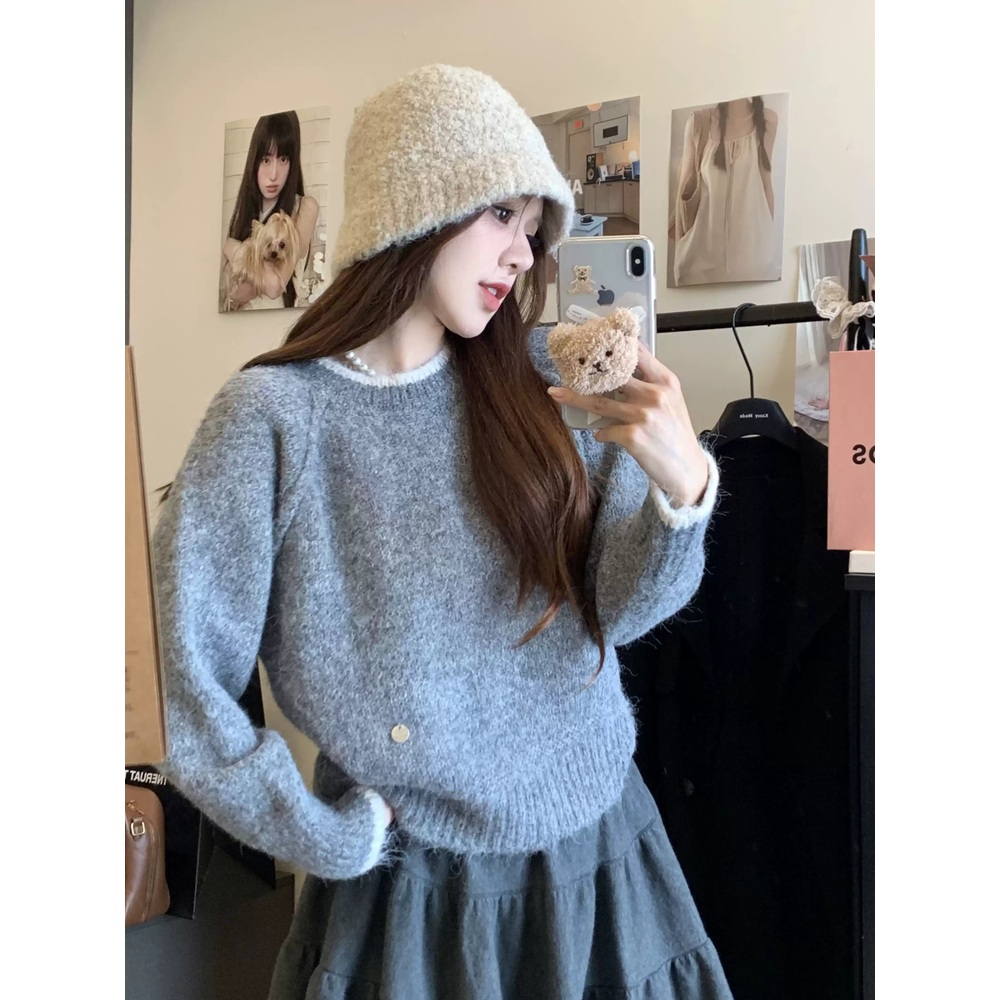 장다아 니트 스웨터 공항패션 라운드넥 데일리 의상 옷 패션 - 상세 이미지 2