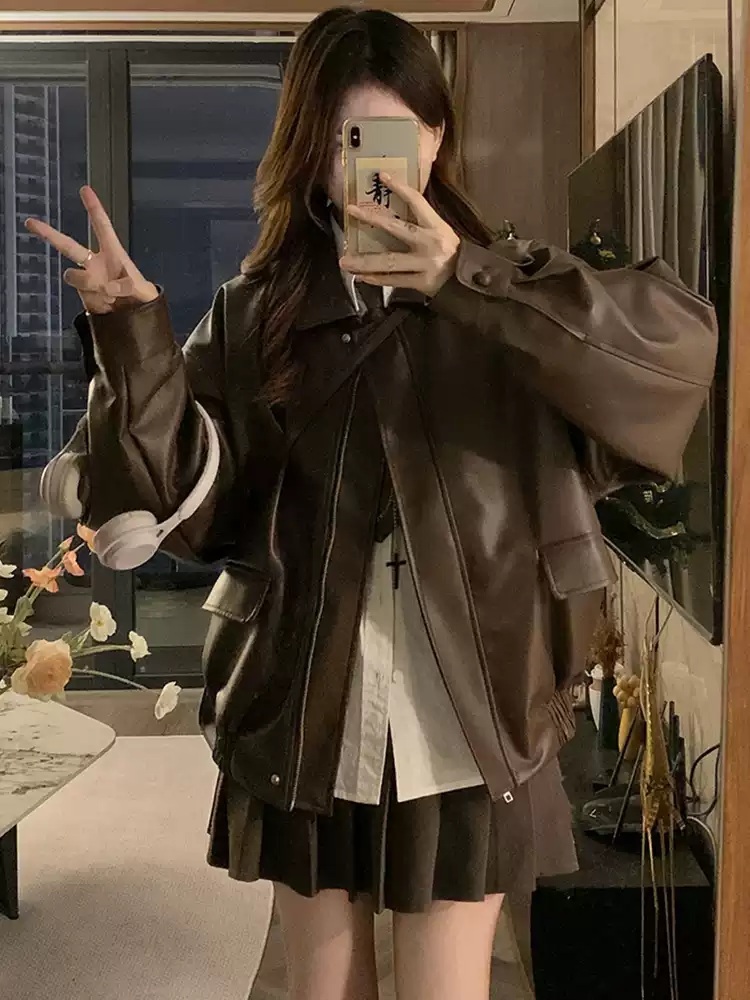 이채연 자켓 블랙 인스타그램 레더 프렌치 의상 옷 패션 - 상세 이미지 2