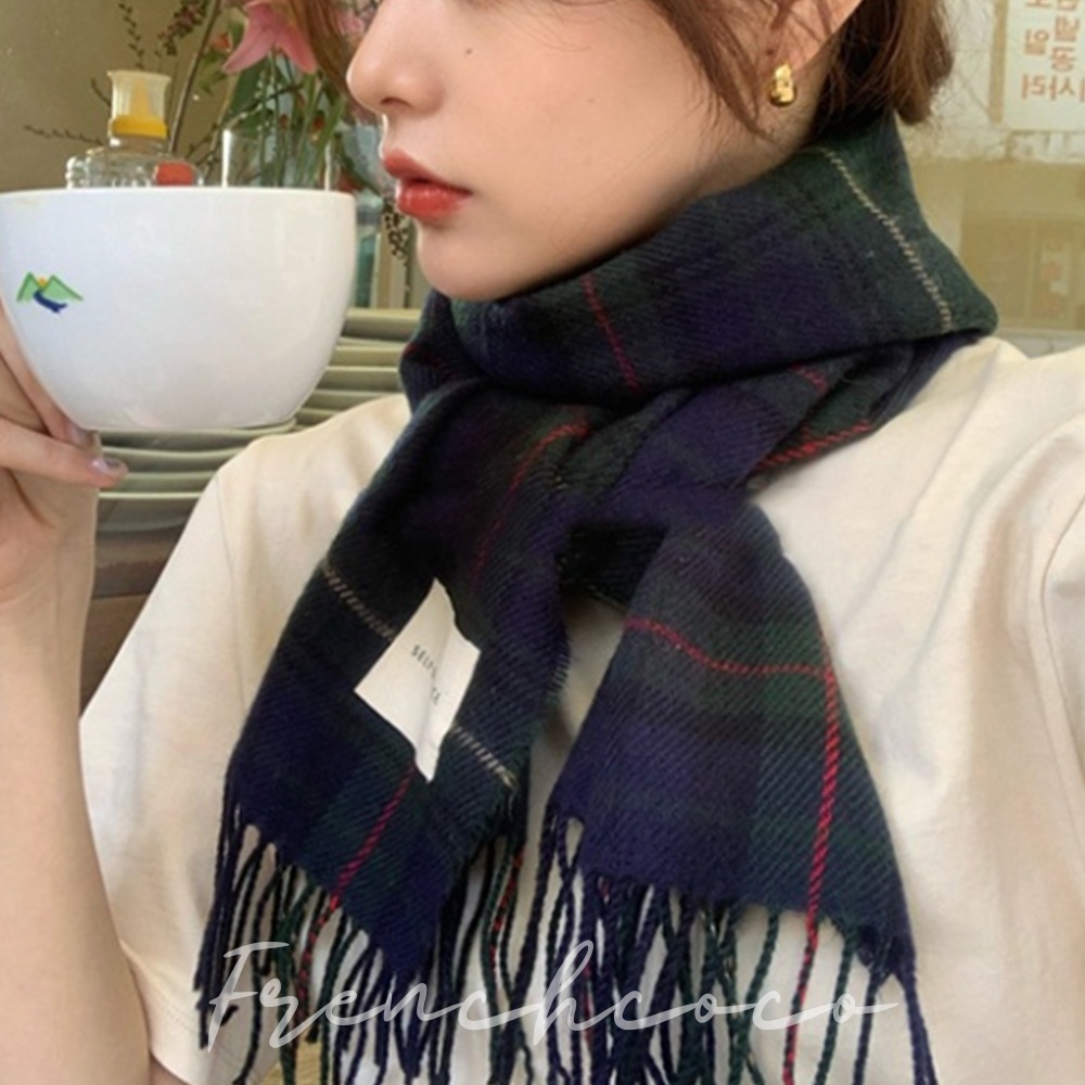 프렌치코코 잉글랜드 체크 목도리 니트 머플러 커플머플러 타탄체크 - 메인 이미지