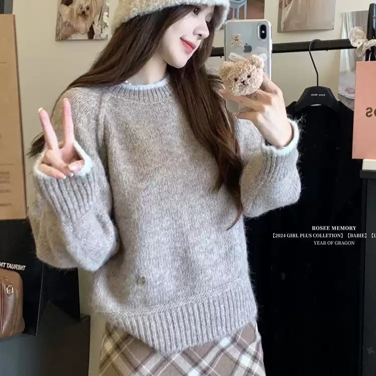 장다아 니트 스웨터 공항패션 라운드넥 데일리 의상 옷 패션 - 상품 이미지